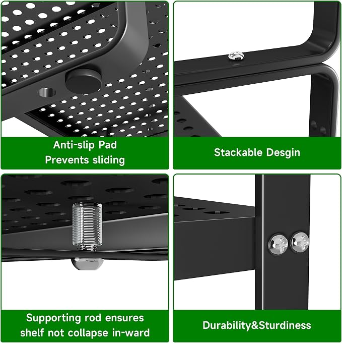 Expandable Kitchen Cabinet Shelf Organizer Rack, 16.5"-27" L x 8" W | Heavy-Duty Metal Expandable Shelf Holds 80 lb with 4 Height Levels for Kitchen Cabinet Cupboard Pantry Dish Mug - Image 4