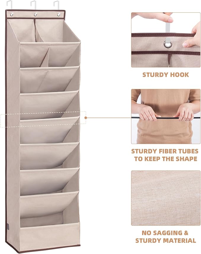 STORAGE MANIAC Over the Door Shoe Organizer Heavy-Duty Large Deep Pocket Hanging Shoe Organizer Shoe Rack Door Closet Shoe Organizer for Wall, Dorm & Narrow Door Storage Shoe Holder Oat Beige, 1 Pack - Image 6