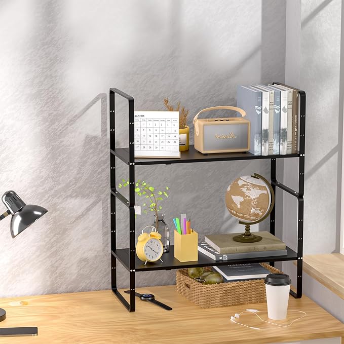 Expandable Kitchen Cabinet Shelf Organizers 2 Pack, Stackable Metal Pantry Storage Shelves Rack, Adjustable Counter Shelf for Cabinets, Countertop, Cupboard Organizers and Storage, Black - Image 9