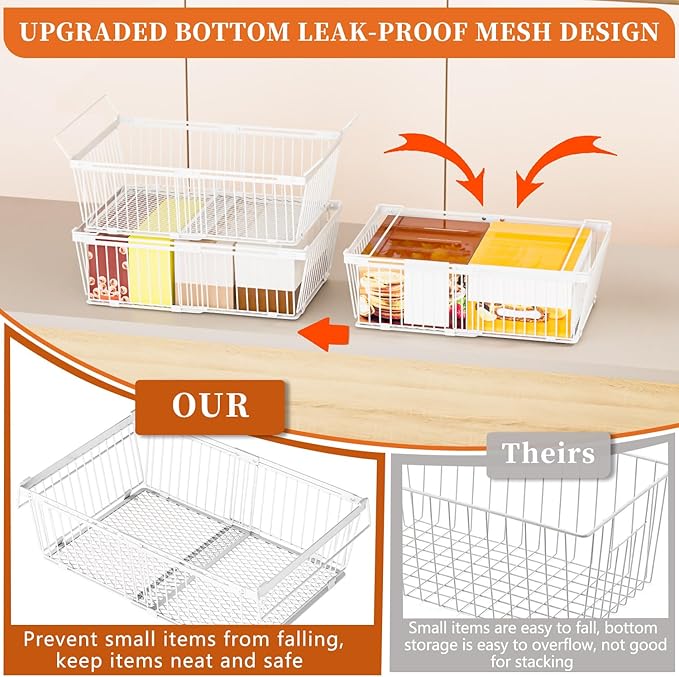 Large Freezer Organizer Bins for 10 to 20 Cu.Ft,2 Pack , Leak-Proof Bottom | ANJUBANFreezer Organizer Bins, Stackable,expandable,foldable,With handle Wire Storage Container Baskets for Sort Frozen Meats - Image 2