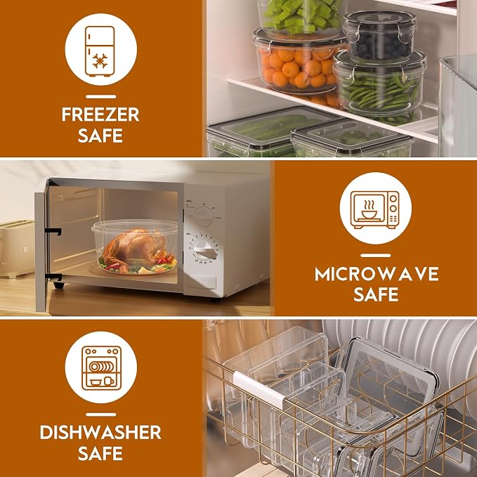 40 PCS Food Storage Containers with Lids Airtight (20 Containers & 20 Lids), Leak proof Meal Prep Container Set for Kitchen Storage, BPA-free, PVC-free Plastic, Microwave/Dishwasher Safe, Labels & Pen - Image 5
