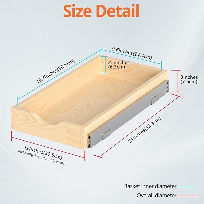 ZOINLIY Wooden Pull Out Cabinet Organizer, 21'' Deep Slide Out Drawer | Kitchen Organizers and Storage, Soft Close, Heavy Duty, Full-Extension - Image 6