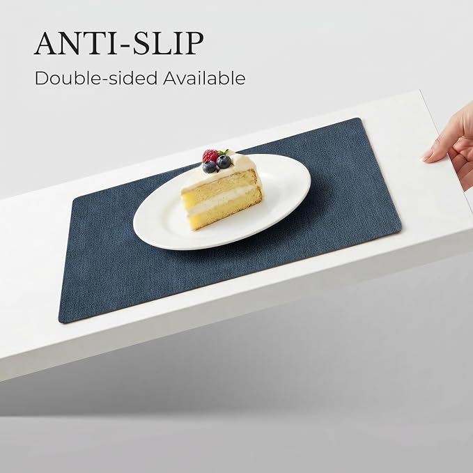 Romanstile Vinyl Placemats Set of 4, Reversible Faux Leather Heat Resistant Wipeable Table Mats, Waterproof Washable Non-Slip Table Placemats for Dining/Kitchen/Outdoor (Grey Nave Blue, 12" x 17") - Image 6