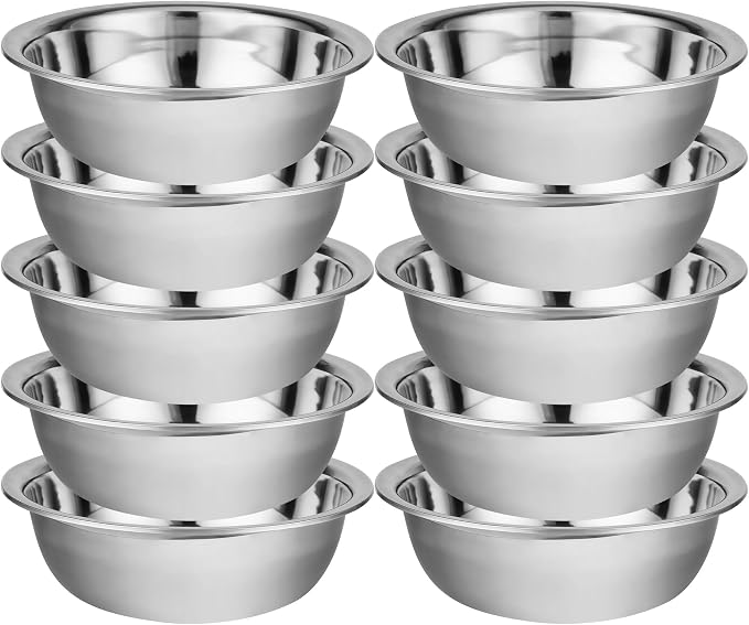 10 Pack 8.66 x 2.64 Inch Stainless Steel Mixing Bowls for Bulk Food Prep with Nesting Design for Hotel Restaurant and Home Kitchen Cooking in Silver by Unknown