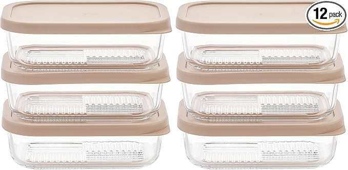 Glass Food Storage Containers with Lids — 12 Piece — 17.6 oz Glass with BPA-Free Leakproof Stackable Lids — Microwave, Oven & Dishwasher Safe — Ideal for Meal Prep & More - Cashew Cream by DuraLiving