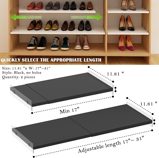 Expandable Closet Tension Shelf Organizers, Cabinet Rack Storage for Wardrobe Divider Shelves Pantry Cupboard Kitchen (2 Pack, W11.81 x L: 17" to 31") - Image 3