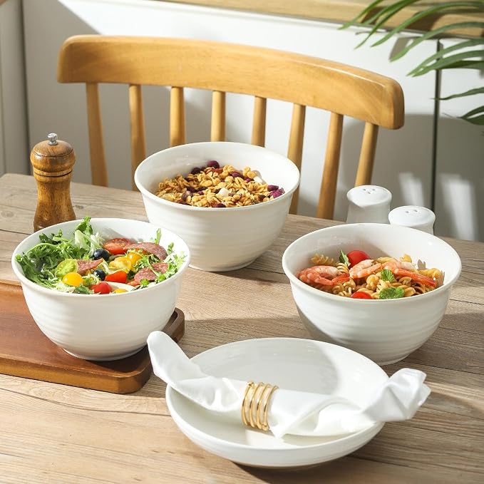 Hasense Soup Bowls, 40 Ounce Large Cereal Bowls for Kitchen, 7 Inch Ceramic Serving Dishes for Salad Pasta Oatmeal, Dishwasher and Microwave Safe, Clay-Infused White - Image 5