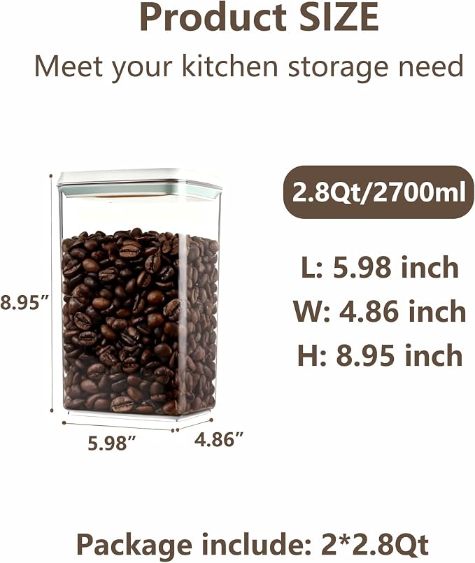 Pop Food Storage Containers Set Large Airtight Food Storage Containers with Pop Lids, Kitchen Pantry Organization and Storage, Cereal, Rice, Flour, Pasta & Snack Container, BPA Free, 2 x 2.8Qt - Image 5