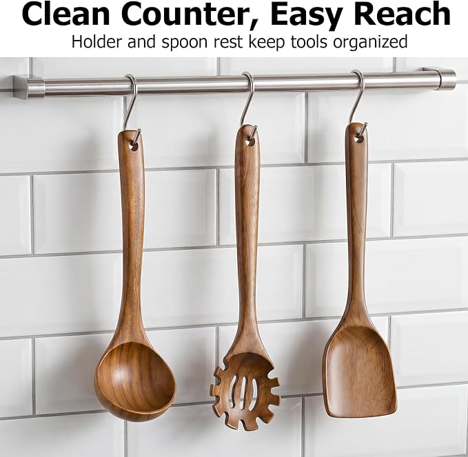Wooden Spoons for Cooking, 3-Piece Acacia Wood Kitchen Utensil Set, Nonstick Safe Wooden Spoons, Smooth Heat-Friendly Cooking Utensils for Everyday Meals(A03) - Image 8