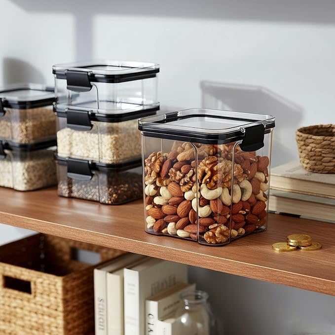 8 PCS Airtight Food Storage Containers Set, Assorted Size Plastic Cereal Containers with Lids, Clear Leakproof Kitchen Storage Container for Dry Food, Cereal, Flour and Sugar - Image 6