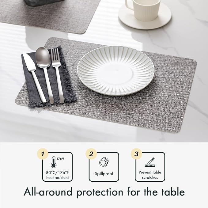Baroyal Faux Leather Placemats Set of 6 Vinyl Washable Wipeable Table Mats for Kitchen Dining Table Heat Resistant Waterproof Modern Indoor/Outdoor Placemats Non-Slip Easy Clean Place Mats (Mid Gray) - Image 3