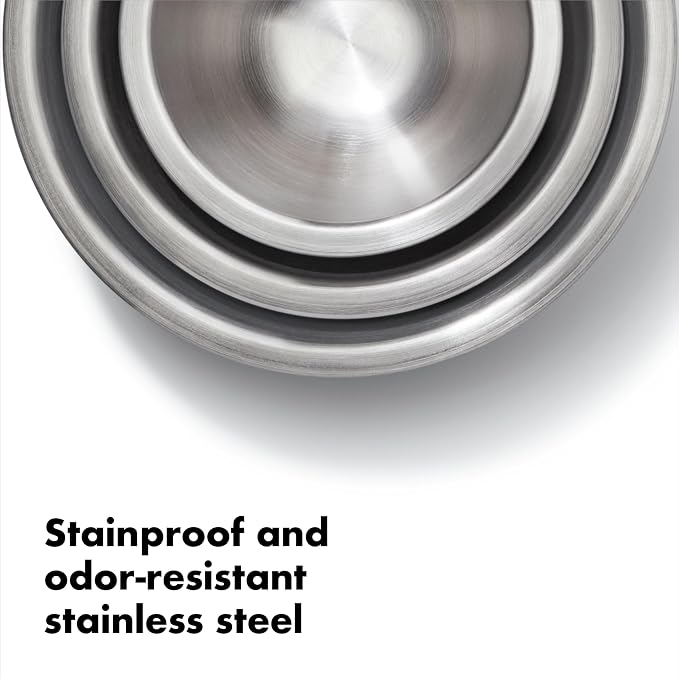 OXO Good Grips 3-Piece Stainless Steel Mixing Bowl Set - Blue/Gray - Image 4