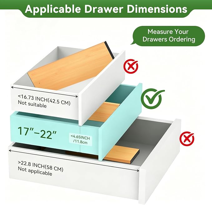 FJO 6 Pack Bamboo Drawer Dividers 4.65" High Adjustable from 17'' to 22'' | Strong Spring Loaded, Expandable Utensil Organizer, Works in Kitchen, Dresser, Closet, Bathroom, Bedroom,Office (Beige) - Image 7
