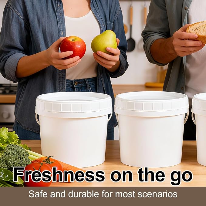 6 Pack 1 Gallon Plastic Buckets with Screw Lids & Handle, Food Grade Storage Containers for Kitchen, Freezer - Reusable White Plastic Bucket Set (White, 6pack 1Gal) - Image 5