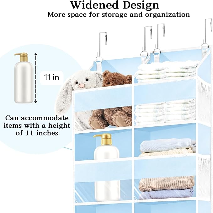 Blue Over the Door Organizer 5 Tiers, Extra Large Behind Door Storage of 10 Compartments, 80 lbs Weight Capacity Hanging Storage Organizer with Clear Window Kids Toys, Shoes, Diapers, Room storage - Image 2
