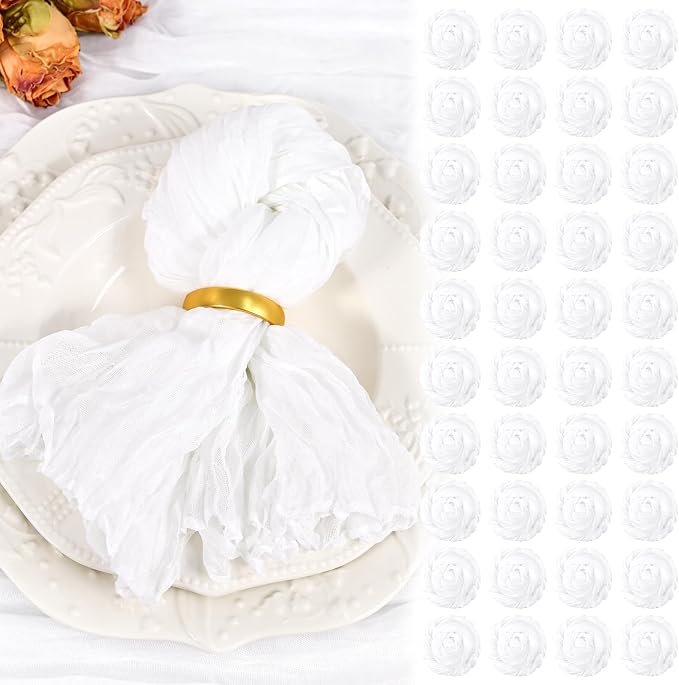 100 Pack White Cheesecloth Napkins 20"x20" Boho Washable Cloth Napkins Set of 100 Wrinkled Cheese Cloth Napkins Gauze Dinner Table Napkin for Wedding Party Baby Shower Birthday Decor by Showgeous