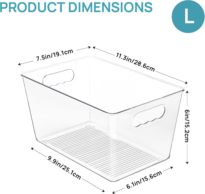 Vtopmart 4 Pack Clear Storage Bins, Pantry Storage Bins with Handle, Large | Plastic Pantry Organizer Containers for Kitchen, Refrigerator, Fridge, Cabinet, Countertops, Home Organization and Storage - Image 2