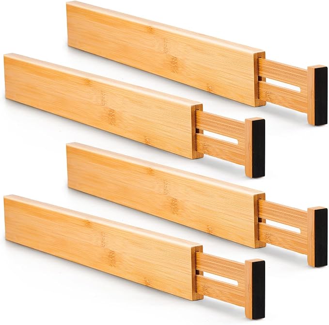 Utoplike 4 Pcs Bamboo Kitchen Drawer Dividers, Large Drawers Organizers | Adjustable Spring Loaded Expandable Organization, Works in Dresser, Bathroom, Bedroom, Office, Fit 17.8"-20.6" Drawer, 2.4"H by Utoplike
