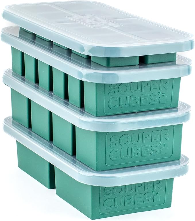 Souper Cubes Silicone Freezer Molds Gift Set, Kale | 2 Tbsp, 1/2 Cup, 1 Cup and 2 Cup Silicone Molds for Food Set, Perfect for Freezing Soup, Grains, Proteins, Herbs and More by SouperCubes%C2%AE