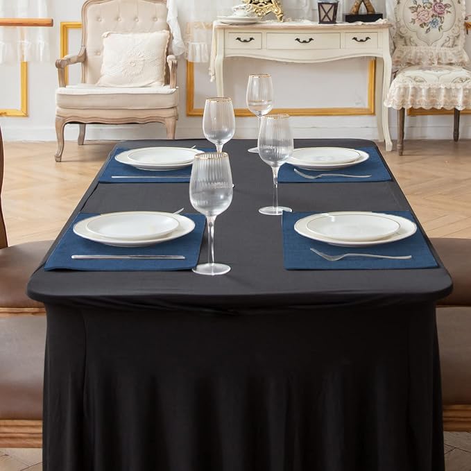 Cloth Navy Blue Placemats Set of 8, Linen Type Fabric Placemats Machine Washable Heat Resistant Placemats Polyester Place Mats for Halloween, Thanksgiving and Christmas Dining Table (Navy Blue) - Image 4