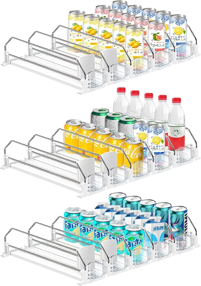 3 Pack Drink Organizer for Fridge, Self Pushing Fridge Drink Organizer | Self Pushing Soda Dispenser for Refrigerator, Automatic Drink Dispenser for Fridge, Holds up to 75 Cans (15 Rows) by Toenhancethequalityoflife