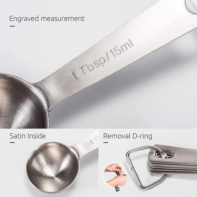 U-Taste 18/8 Stainless Steel Measuring Spoons Set of 9 and Measuring Cup Set of 7 for Dry and Liquid Ingredient with Engraved Measurement - Image 7
