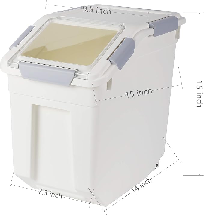 EonTone [2-Pack] 30 lbs Rice Storage Container, 15L Airtight Food Bin with Wheels for Flour, Pet Food - Image 4