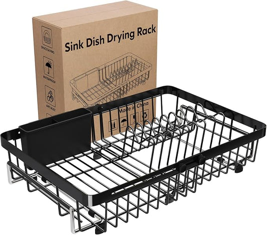 Dish Drying Rack Over The Sink with Utensil Holder | Expandable Stainless Steel Dish Drainer for Small Kitchen, Apartment, RV, Counter Space Saving, Perfect Fit, Rustproof by MAJALiS