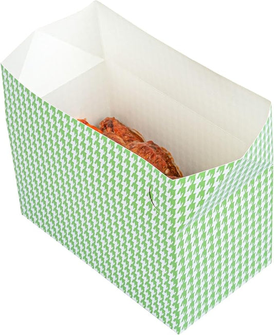 Restaurantware Bio Tek 80 Ounce To Go Boxes 400 Rectangle Take Out Food Containers - Fast Top Closure Disposable Green Houndstooth Paper Carry Out Containers For Burgers Or Fried Chicken by Restaurantware
