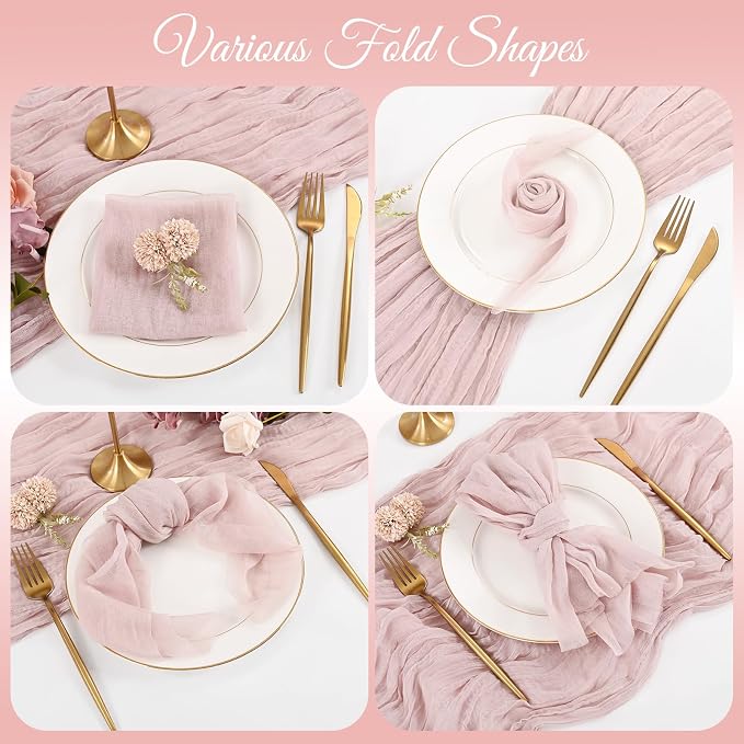 100 Pack Dusty Pink Cloth Napkins 20x20Inch Cheesecloth Napkins | Elegant Cloth Napkins for Table, Washable Rustic Boho Gauze Napkins, for Wedding Party Bridal Baby Shower Dinner Table Decor - Image 6
