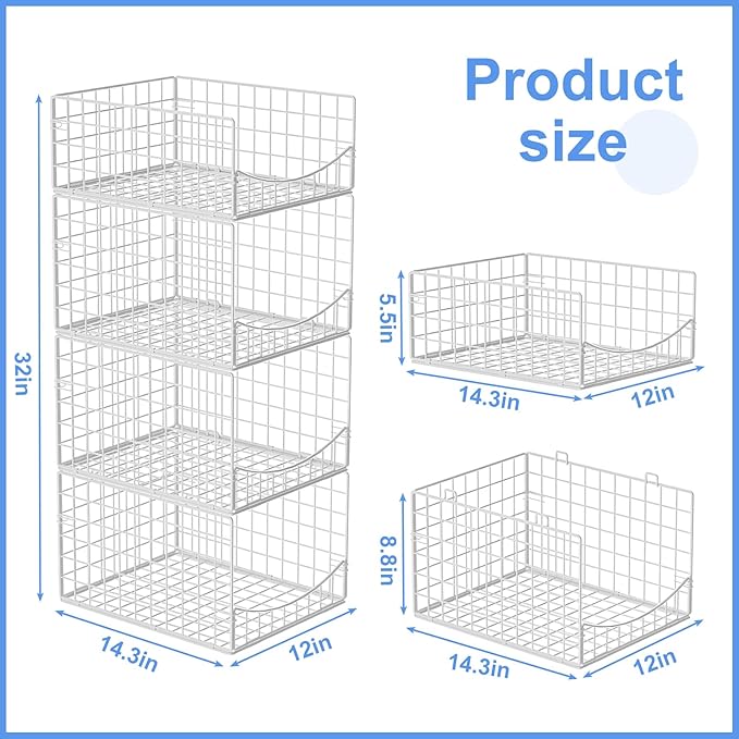 Hongtamoya 4-Tier Stackable Closet Organizers and Storage Shelves, Foldable & Mutifunctional Clothes Storage Basket Sweater Organizer Bins Container for Wardrobe Kitchen Office Bathroom, White - Image 5