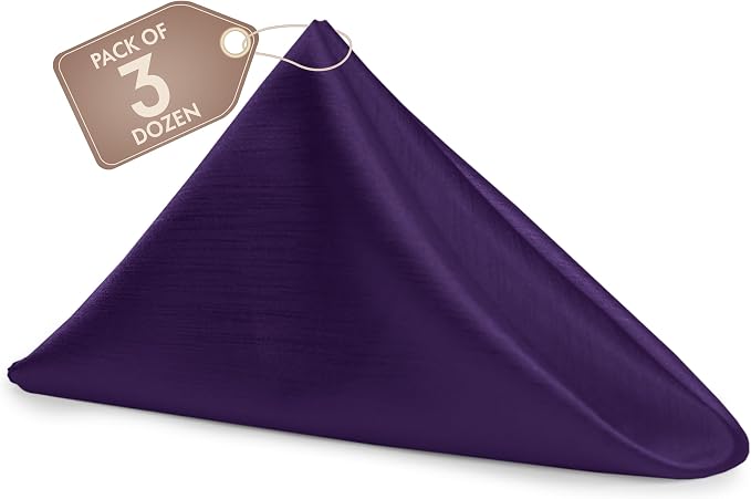 17x17-Inch Shantung Satin Cloth Napkins, Purple, Set of 36 | Bulk Case of 3 Dozen, Square, 100% Polyester Fabric, Reversible, Faux Dupioni Silk Reverse Side, Machine Washable by UltimateTextile