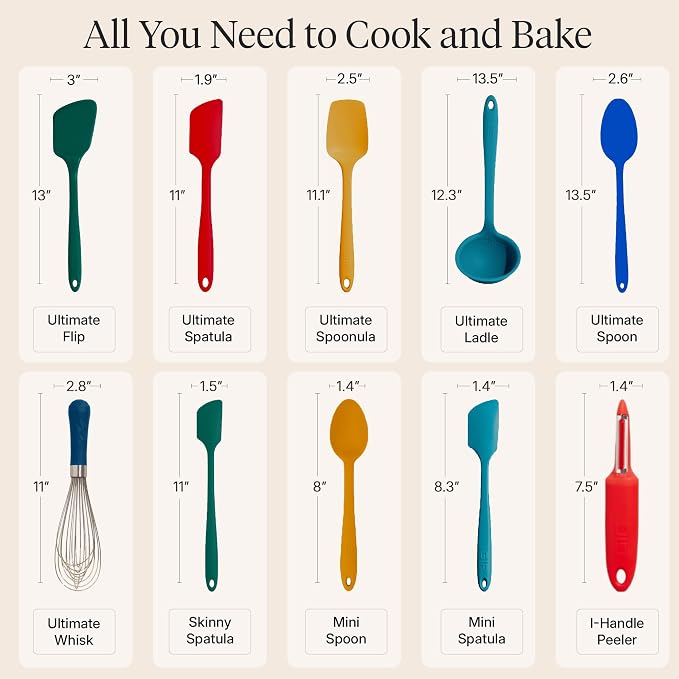 GIR: Get It Right 10-Piece Silicone Ultimate Kitchen Utensil Set – Spatulas, Ladle, Flip, Spoons, Whisk, Peeler & Spoonula – Nonstick, Non-Toxic, Heat-Resistant – Madrid - Image 3