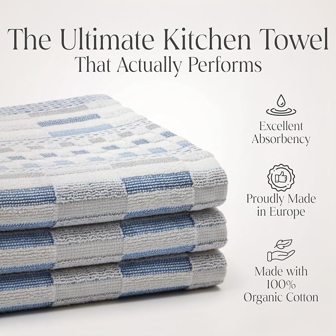 Sea Pines Kitchen Towels, Pack of 4 - Sea Blue | 100% Organic Cotton, Stain-Resistant Multipurpose Dishcloths, Thick and Absorbent, for Wiping, Cleaning and Drying Dishes - Image 2