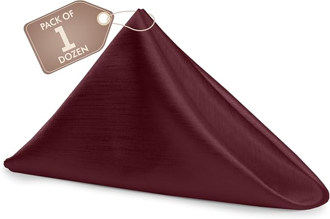 17x17-Inch Shantung Cloth Napkins, Burgundy, Set of 12 | Bulk Case of 1 Dozen, Satin, Square, 100% Polyester Fabric, Reversible, Faux Dupioni Silk Reverse Side, Machine Washable, Red by UltimateTextile