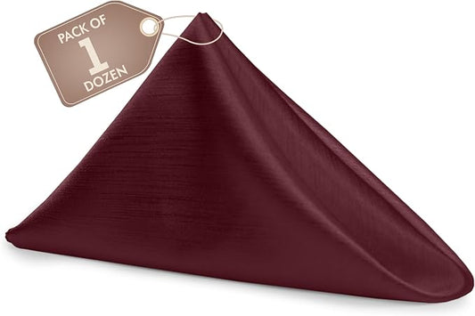 17x17-Inch Shantung Cloth Napkins, Burgundy, Set of 12 | Bulk Case of 1 Dozen, Satin, Square, 100% Polyester Fabric, Reversible, Faux Dupioni Silk Reverse Side, Machine Washable, Red by UltimateTextile