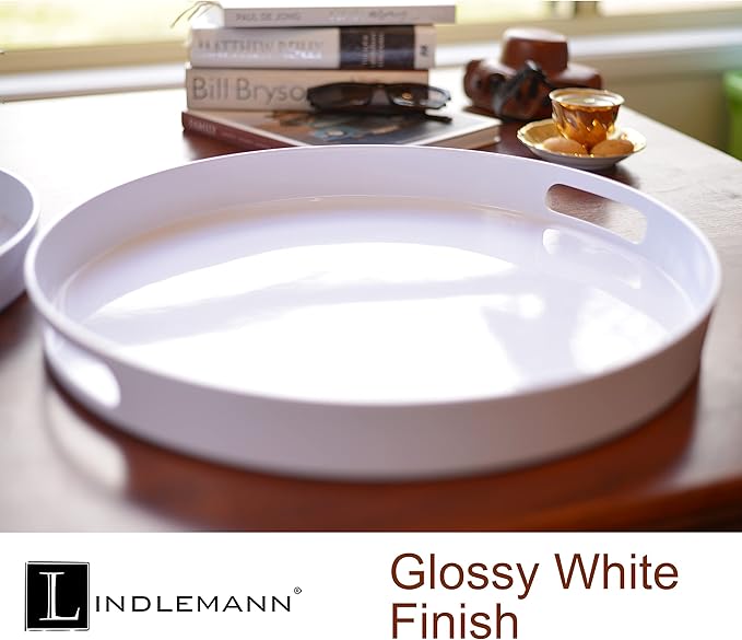 White Serving Tray Large Melamine Platter Round Breakfast Trays with Handles for Coffee Table Ottoman Living Room Home Décor Holiday Celebration & Party (17") - Image 5