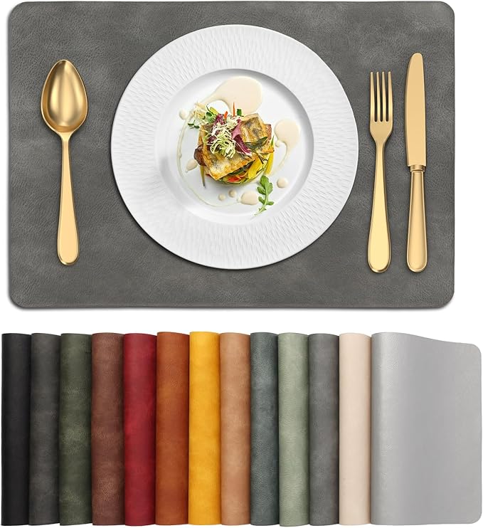 UnivoColors Placemats,Heat Resistant Placemats Set of 6 Washable 12 x 17 Inch,Waterproof Table Mats,Wipeable Pu Place Mats for Kitchen,Dining Room.Grey by UnivoColors