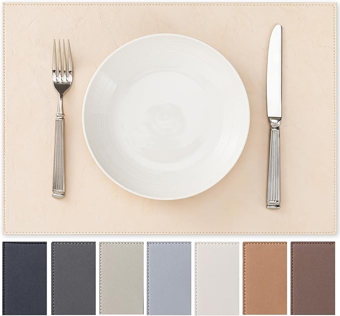 Baroyal Faux Leather Placemats Set of 8 Vinyl Washable Wipeable Table Mats for Kitchen Dining Table Heat Resistant Waterproof Modern Indoor/Outdoor Placemats Non-Slip Easy Clean Place Mats (Nude) by BAROYAL
