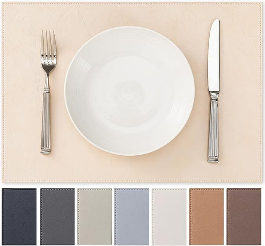 Baroyal Faux Leather Placemats Set of 8 Vinyl Washable Wipeable Table Mats for Kitchen Dining Table Heat Resistant Waterproof Modern Indoor/Outdoor Placemats Non-Slip Easy Clean Place Mats (Nude) by BAROYAL
