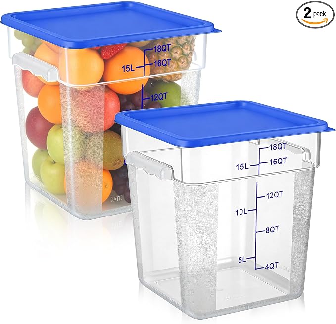 FoldTier 2 Pieces Square Food Storage Containers Polycarbonate Clear food Container with Lid Commercial Storage with Graduations for Commercial Kitchen Dough Marinating Meat(Blue,18 Qt) by FoldTier