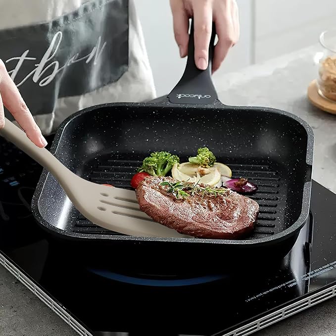 Silicone Kitchen Cooking Utensils Set: MOACC Heat Resistant 13inch Long Kitchen Gadgets, BPA Free Non Stick Rubber Cook Accessories For Food Prep, Frying, Serving, Basting (Light Grey) - Image 4