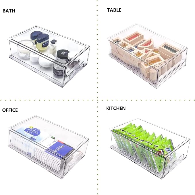Mano 2Pack Clear Fridge Drawers Pull Out Stackable Refrigerator Drawer Organizer Bins Pantry Storage Box Plastic Food Containers for Kitchen Bathroom Office Closet (2pack-Large) - Image 4