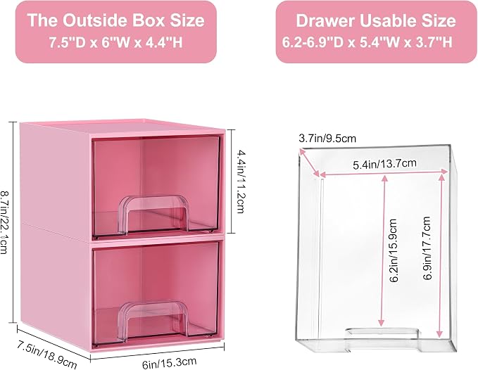 Vtopmart 4 Pack Small Clear Stackable Storage Drawers, Pink | Bathroom Makeup Accessories Organizer, Plastic Bins For Desk, Vanity, Undersink, Medicine Cabinet ,Home Organization - Image 2