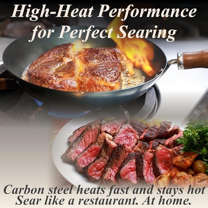 Crafted in Japan. Trusted by Chefs. Japanese Carbon Steel Frying Pan – Precision-Formed, Pre-Seasoned & Lightweight, Chef-Designed for High-Heat Control (7.9 inches) - Image 5
