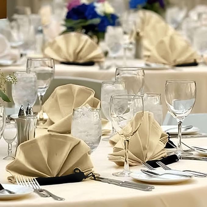 Efavormart Premium Cloth Napkins Set of 5, 20x20 Inch Champagne Seamless Dinner Napkins, Washable Linen Table Napkin Cloth with Hemmed Edges for Weddings, Party and Banquet - Image 2