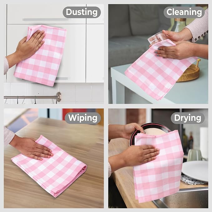 Urban Villa Kitchen Towels Cotton Dish Towels 20”x30” (Set of 6) Pink Wht - Image 2