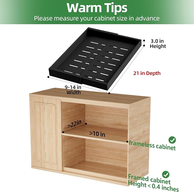 PAKETA 4 Pack Expandable Pull Out Cabinet Organizer,21" Deep | Pull Out Drawers for Cabinets with width from 9" to 14",Sliding Drawers for Cabinets with Upgrade 3 Slide Rails,hold 65 lbs - Image 2