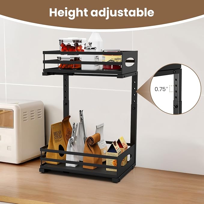 Under Sink Organizer, Slide Sink Steel Shelf Cabinet Storage Shelves, Height Adjustable Under Sink Organizers and Storage, 2 Tier Pull Out Drawer Cabinet Organizer for Kitchen Bathroom - Image 3