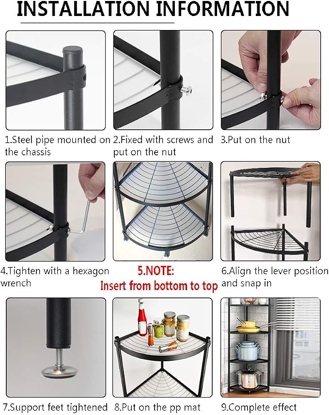 MAGCOLOR 5-Tier Kitchen Corner Shelf Rack, Free Standing Pot Rack for Organizer Stainless Steel Cookware Stand - Image 7